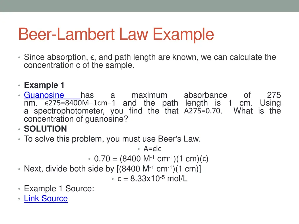 beer lambert law example