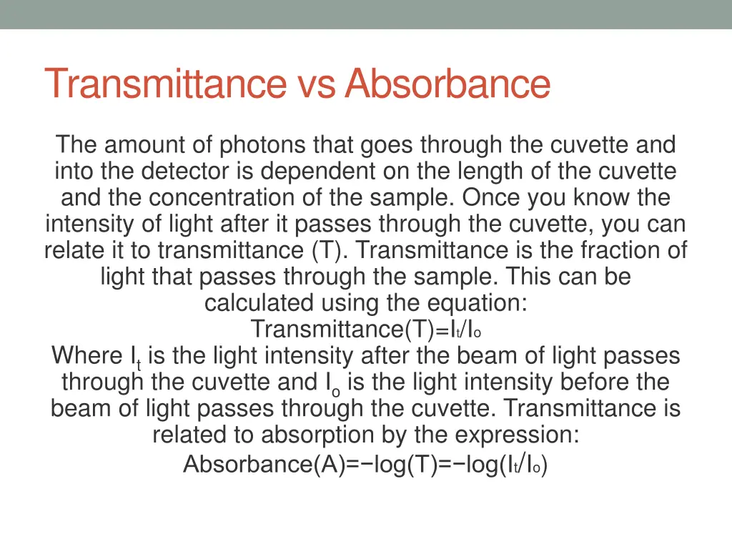 transmittance vs absorbance