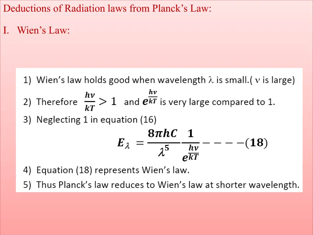 deductions of radiation laws from planck s law