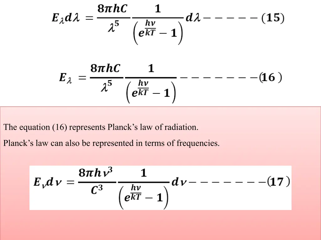 the equation 16 represents planck