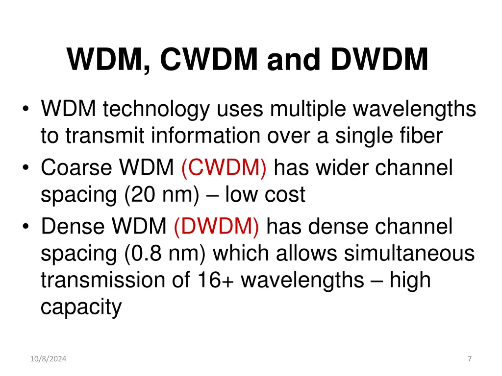 wdm cwdm and dwdm