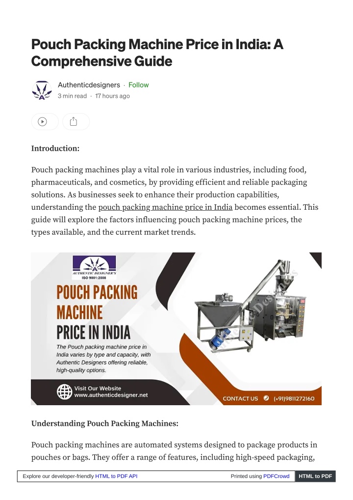 pouch packing machine price in india