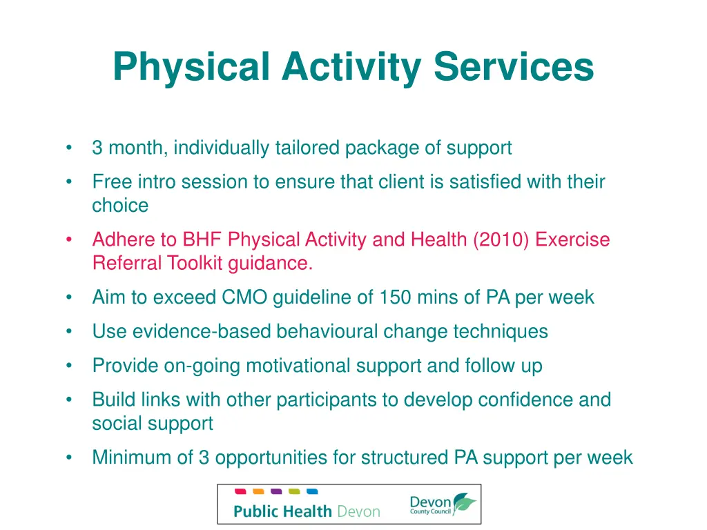 physical activity services