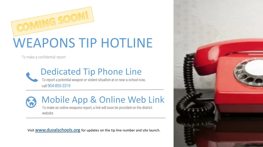 coming soon weapons tip hotline