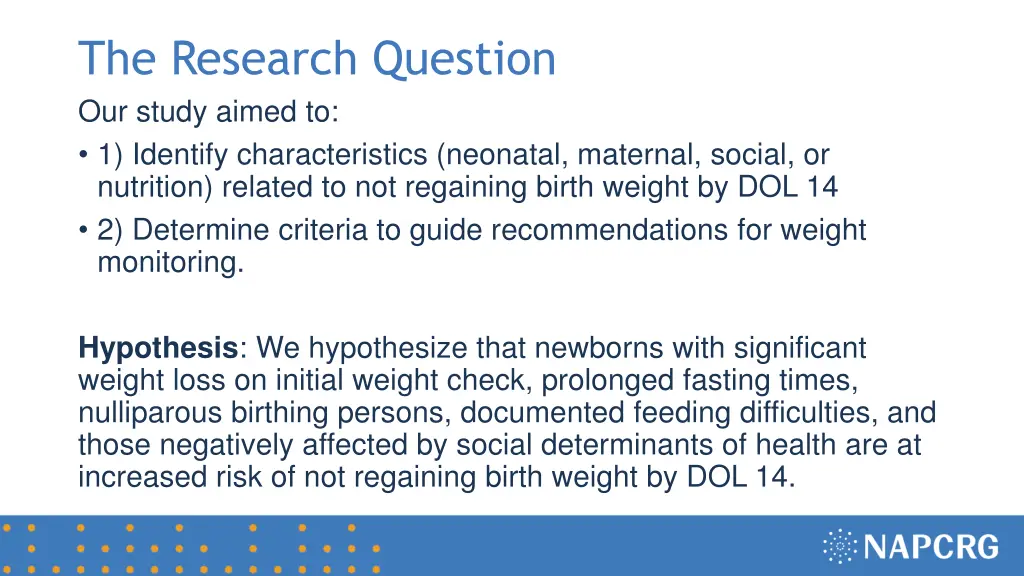 the research question our study aimed