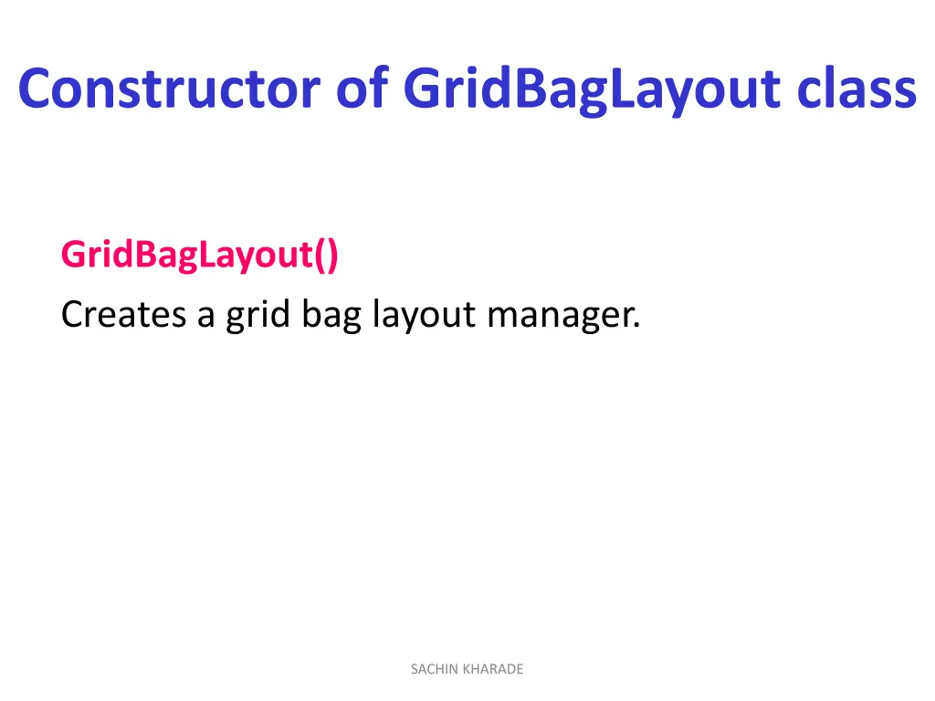 constructor of gridbaglayout class