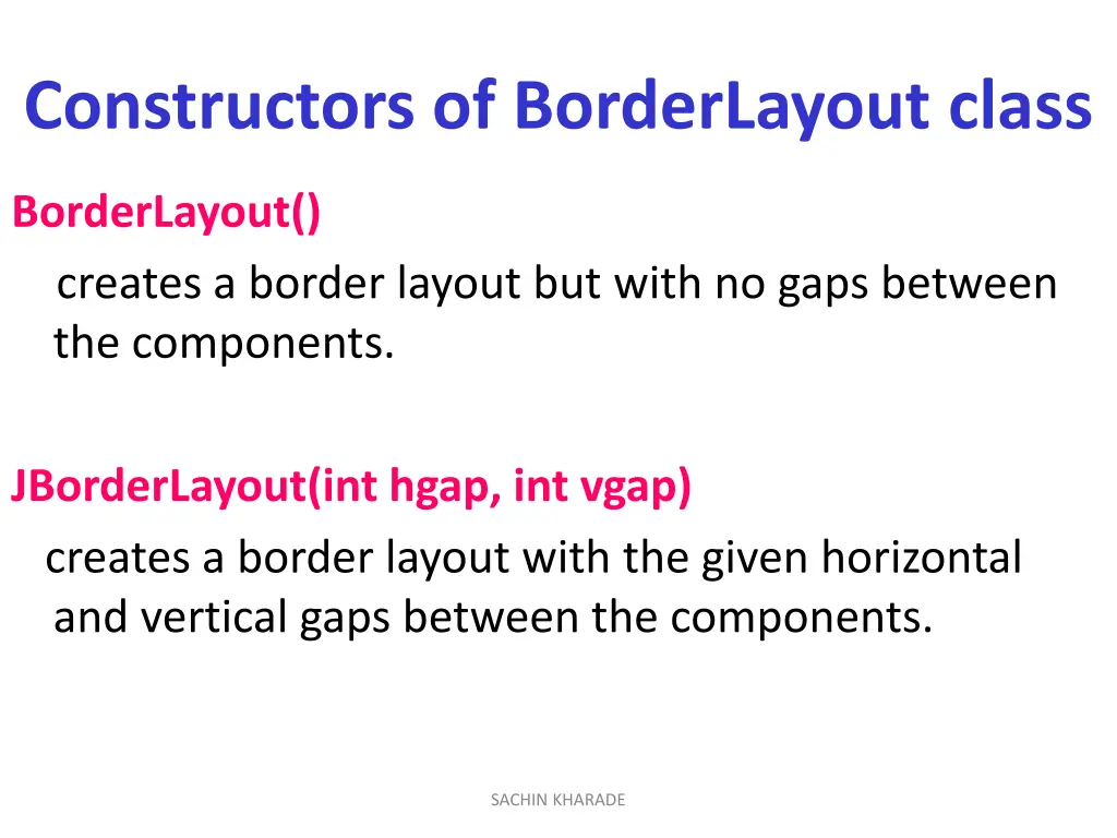 constructors of borderlayout class