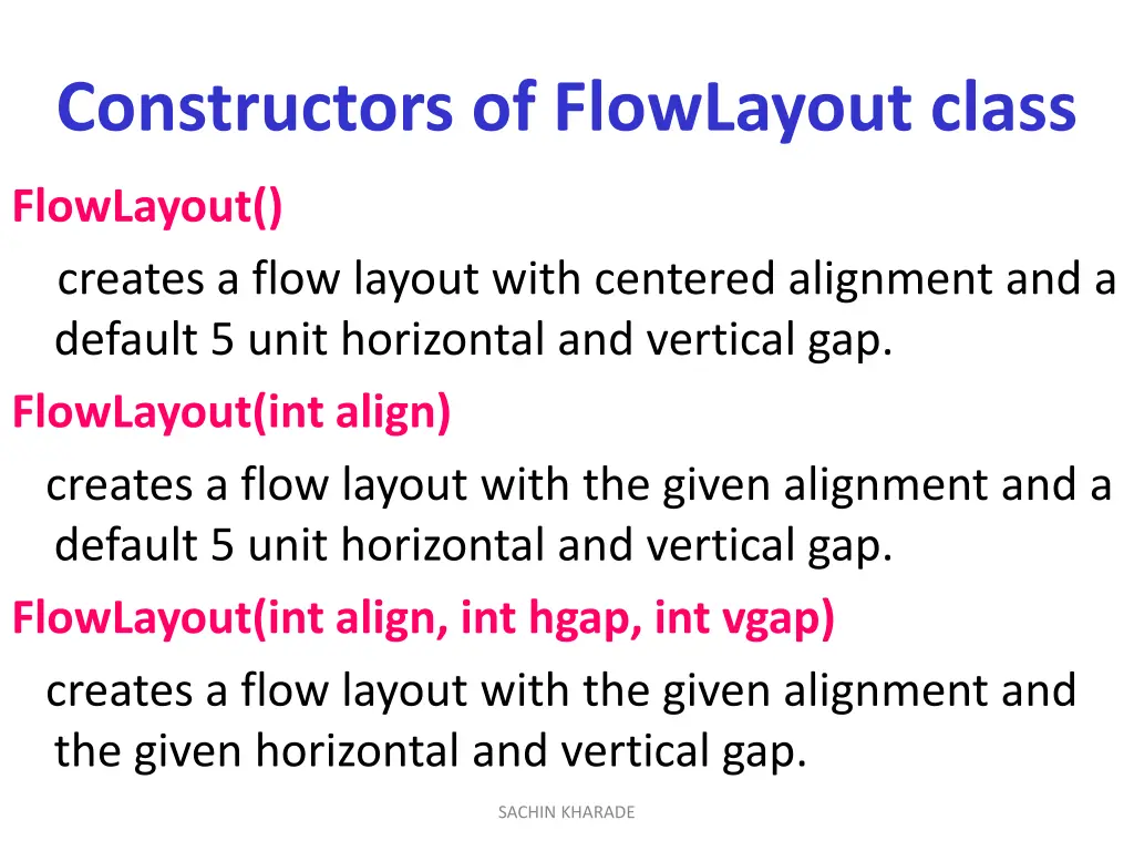 constructors of flowlayout class