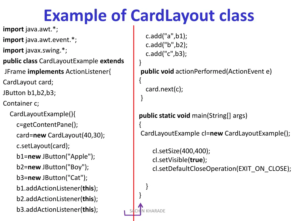 example of cardlayout class import java