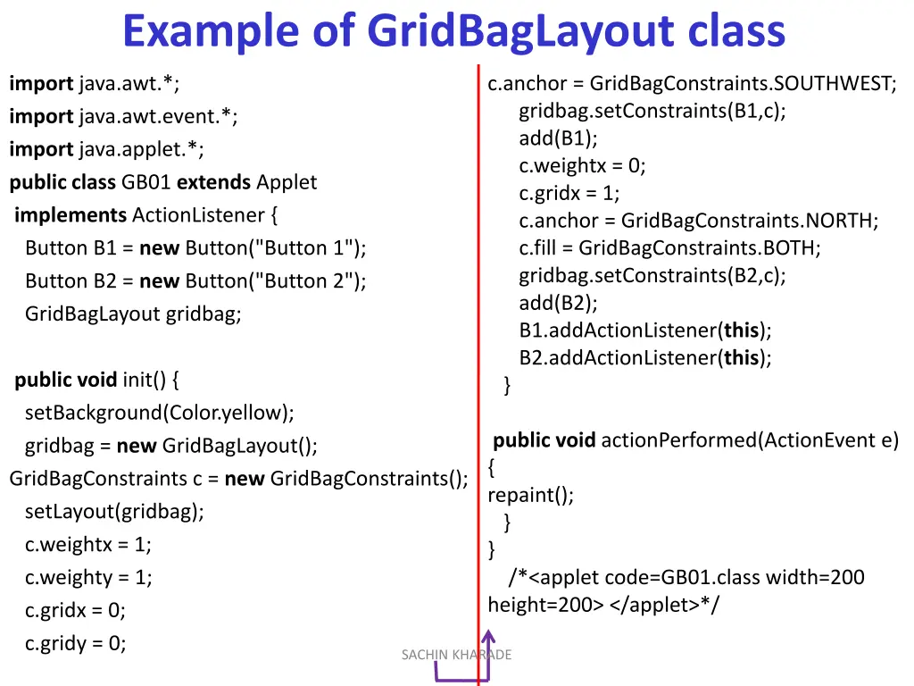 example of gridbaglayout class