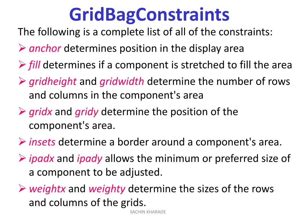 gridbagconstraints the following is a complete