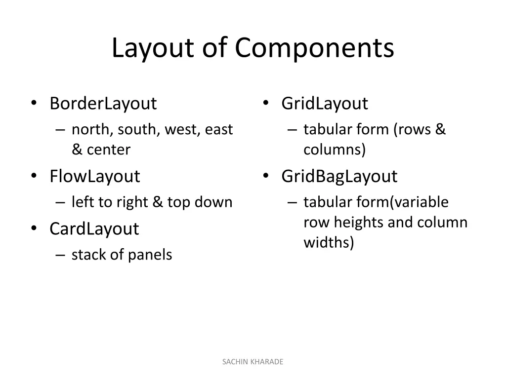 layout of components