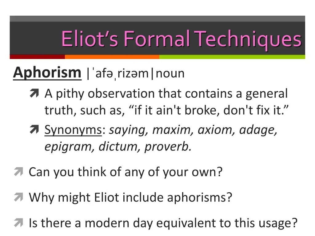 eliot s formal techniques