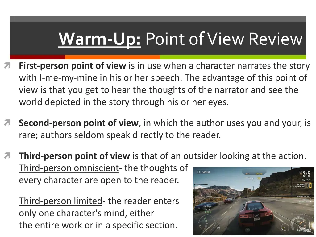 warm up point of view review