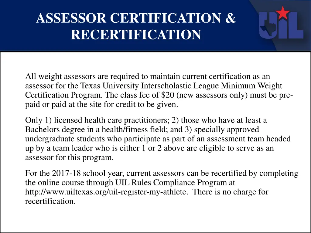 assessor certification recertification