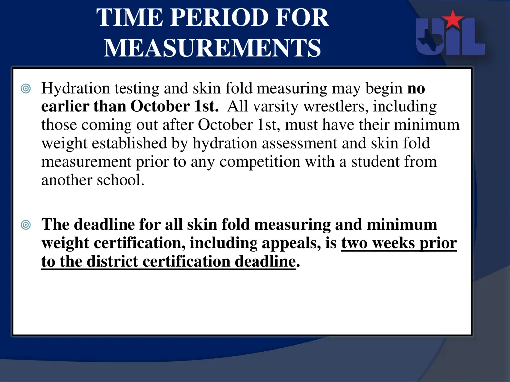 time period for measurements