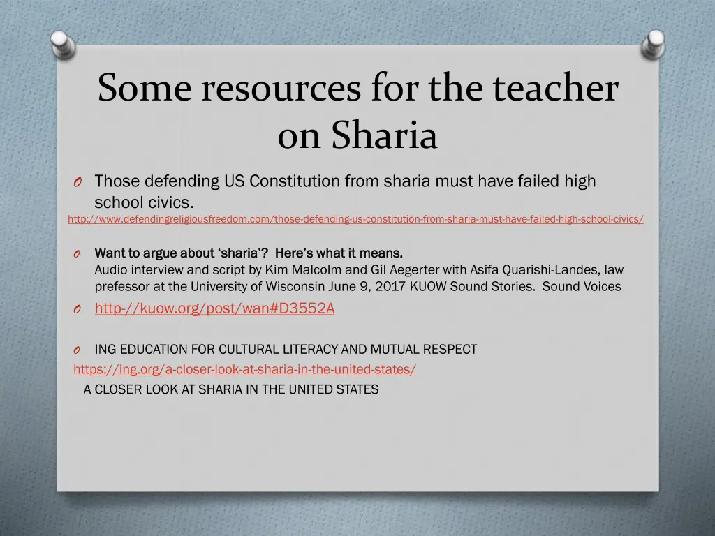 some resources for the teacher on sharia