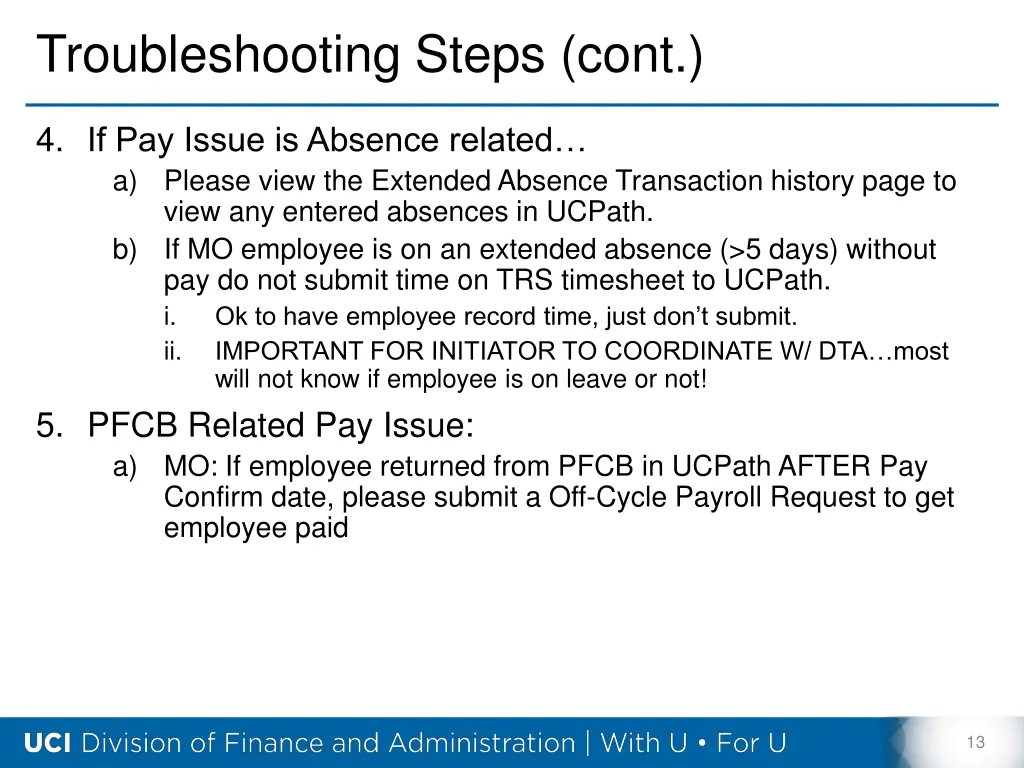 troubleshooting steps cont