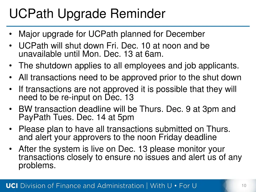 ucpath upgrade reminder