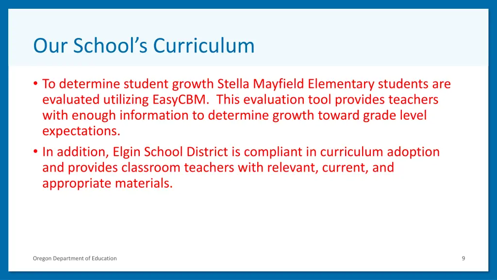 our school s curriculum