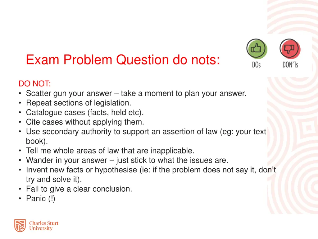 exam problem question do nots