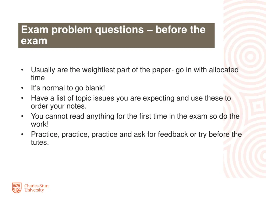 exam problem questions before the exam