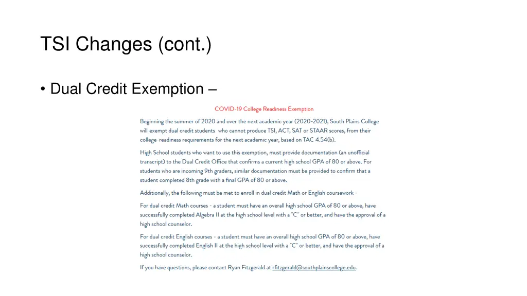 tsi changes cont