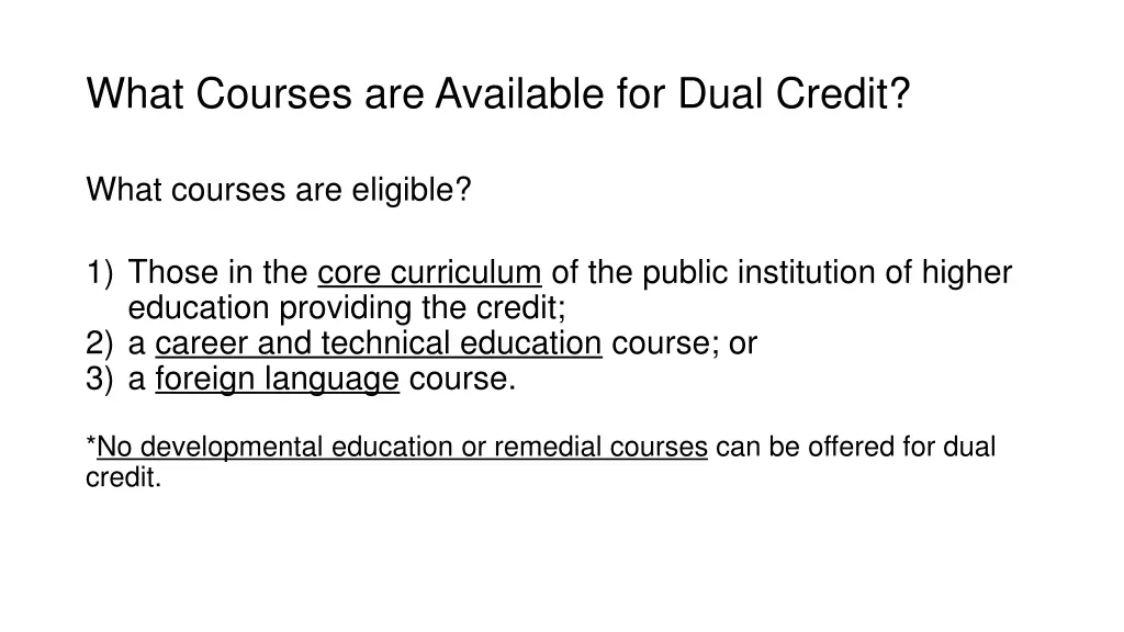 what courses are available for dual credit