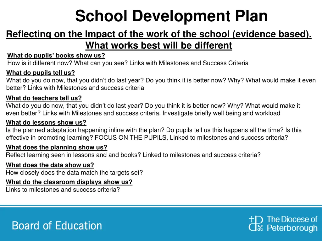 school development plan reflecting on the impact