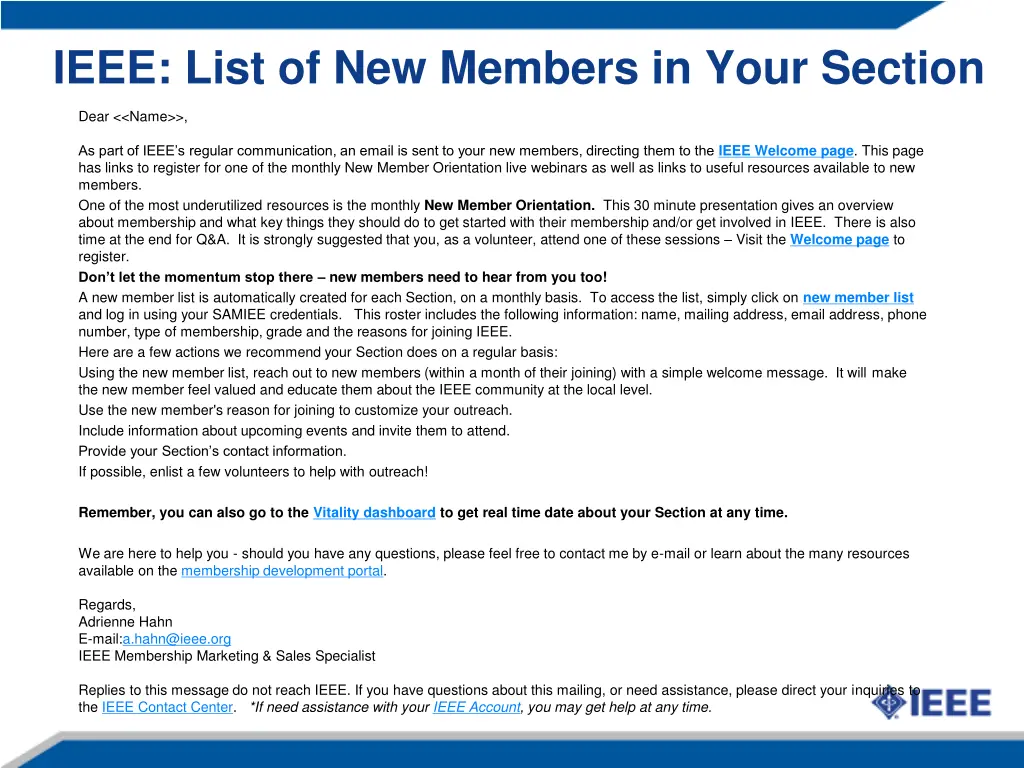 ieee list of new members in your section