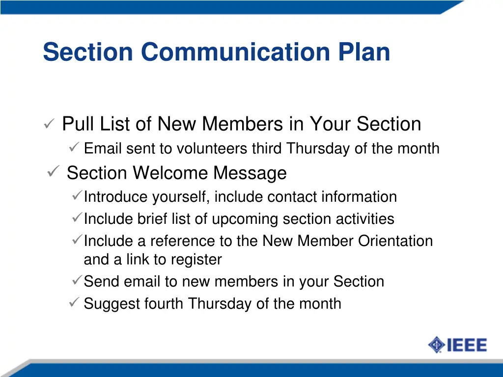 section communication plan