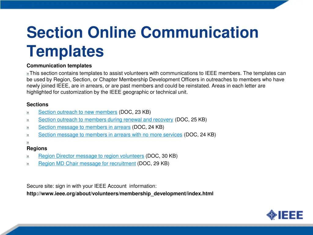 section online communication templates