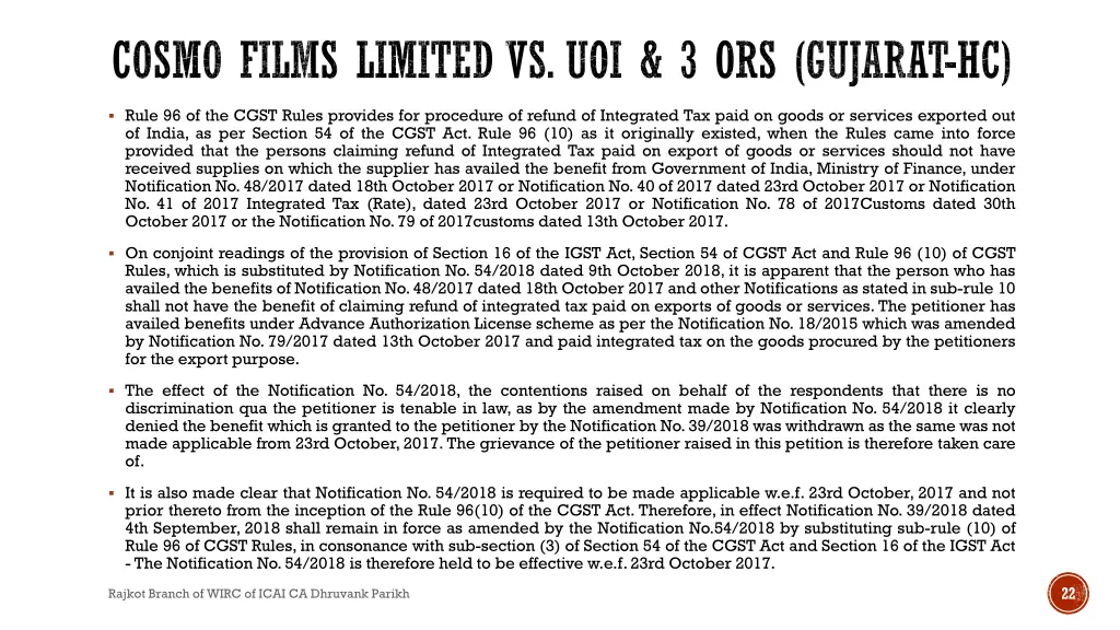 cosmo films limited vs uoi 3 ors gujarat hc