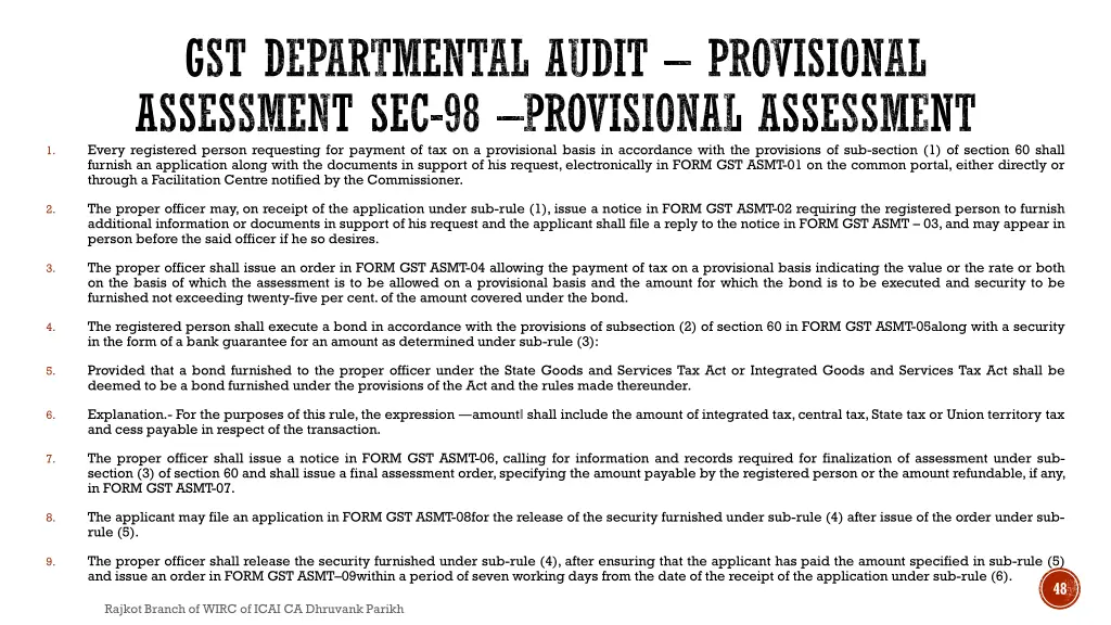 gst departmental audit provisional assessment