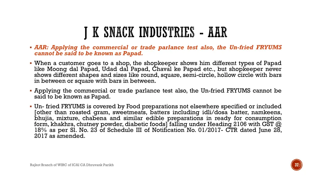 j k snack industries aar