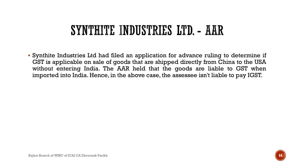 synthite industries ltd aar