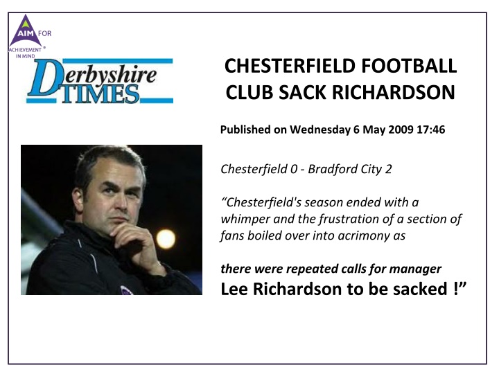 chesterfield football club sack richardson