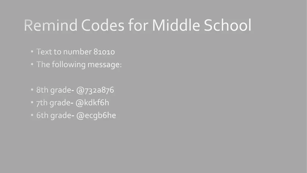 remind codes for middle school