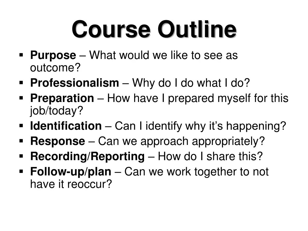 course outline purpose what would we like