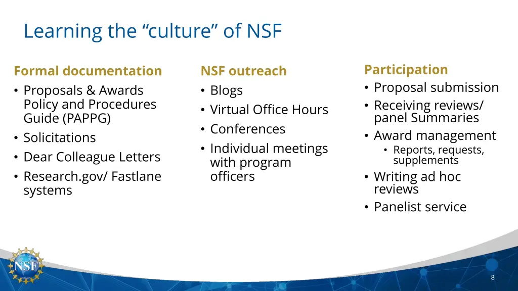 learning the culture of nsf