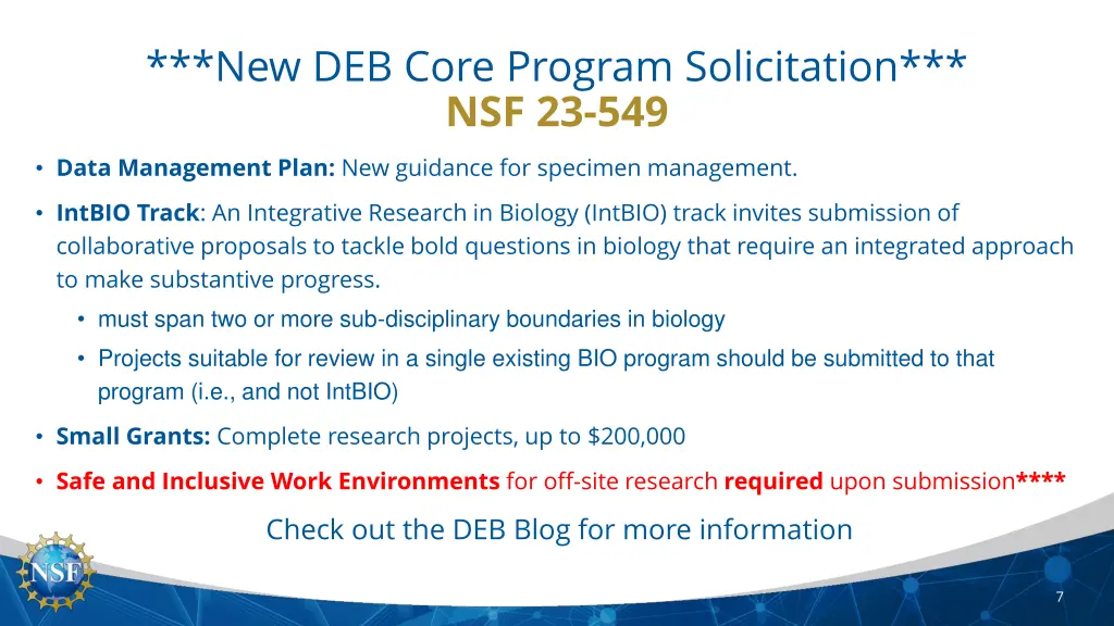 new deb core program solicitation nsf 23 549