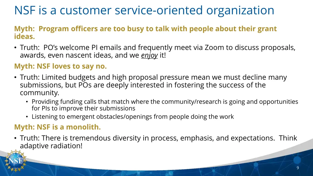 nsf is a customer service oriented organization