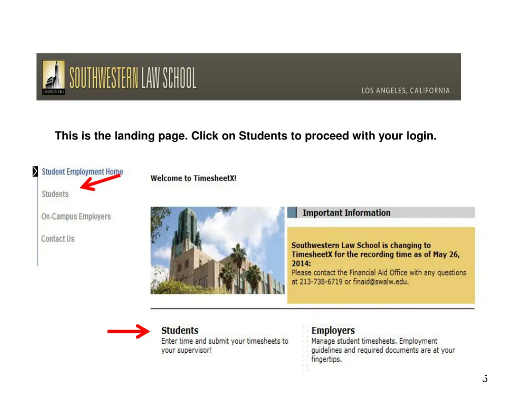 this is the landing page click on students