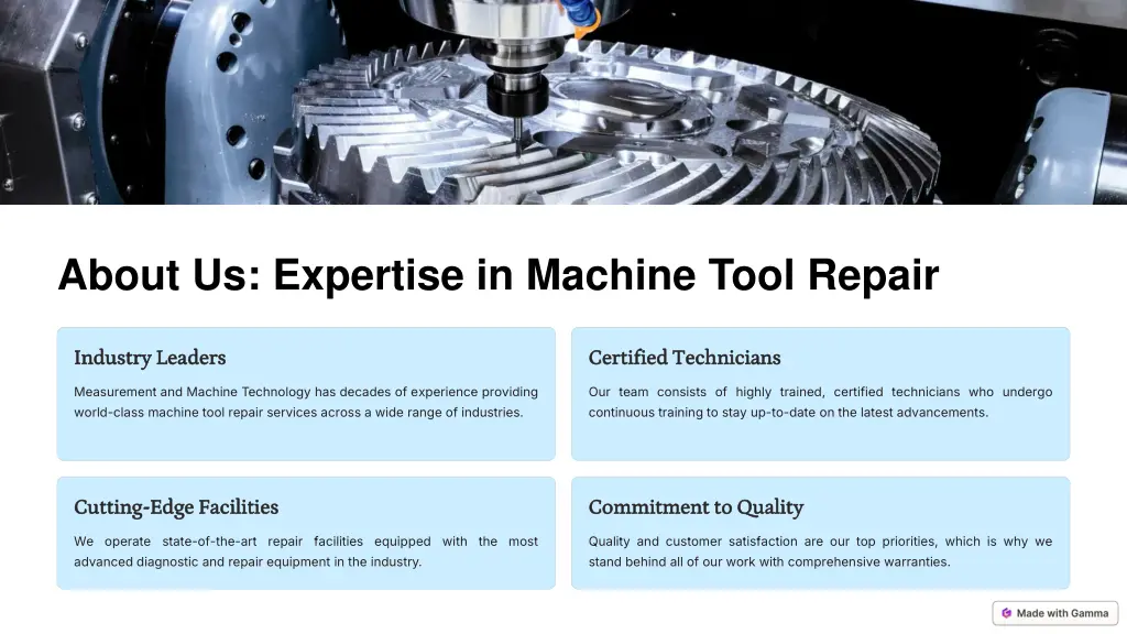 about us expertise in machine tool repair