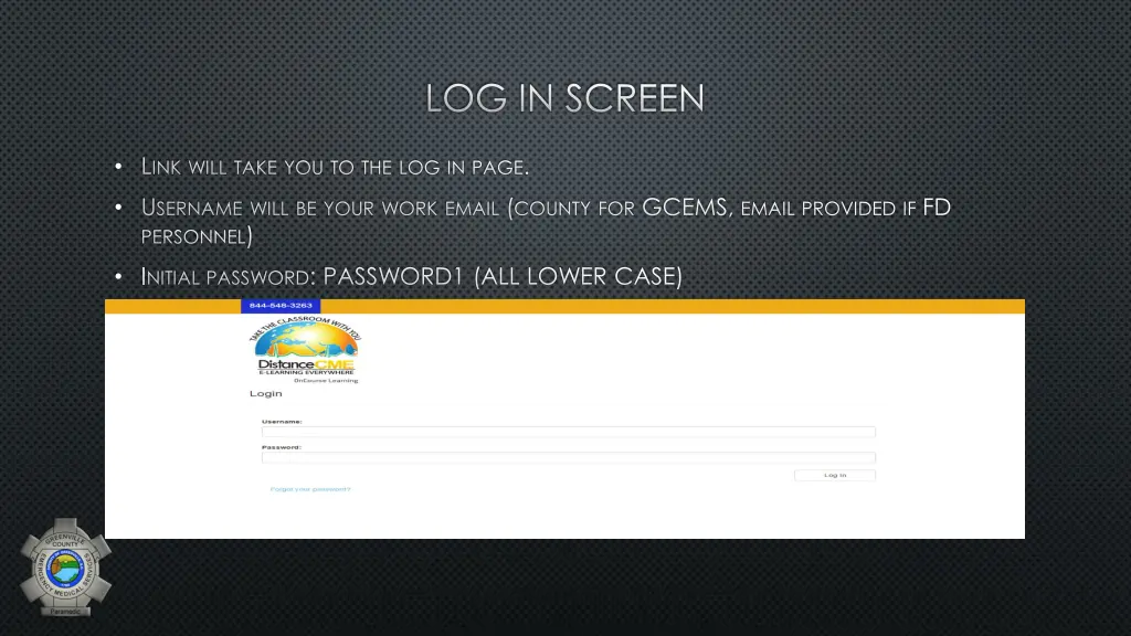 log in screen