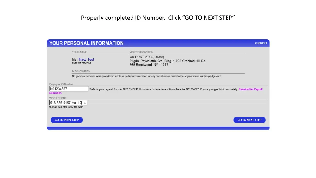 properly completed id number click go to next step