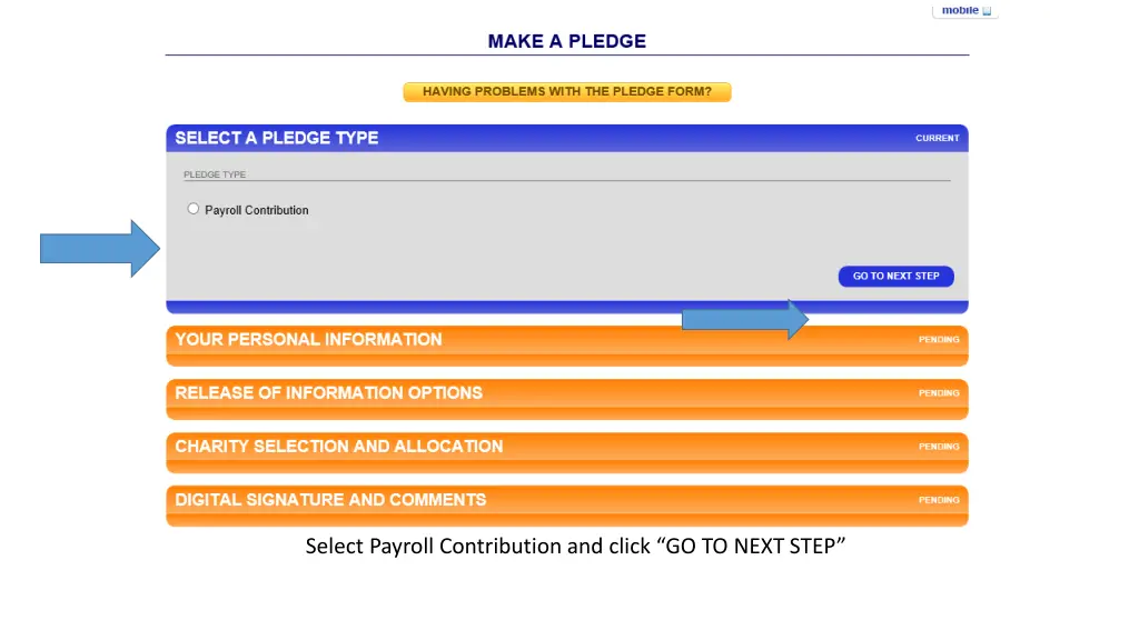 select payroll contribution and click go to next