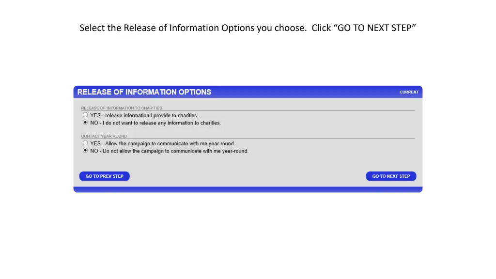 select the release of information options