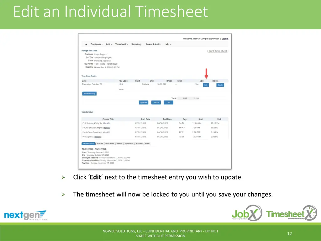 edit an individual timesheet