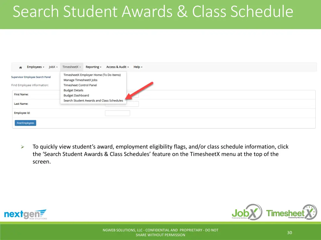 search student awards class schedule